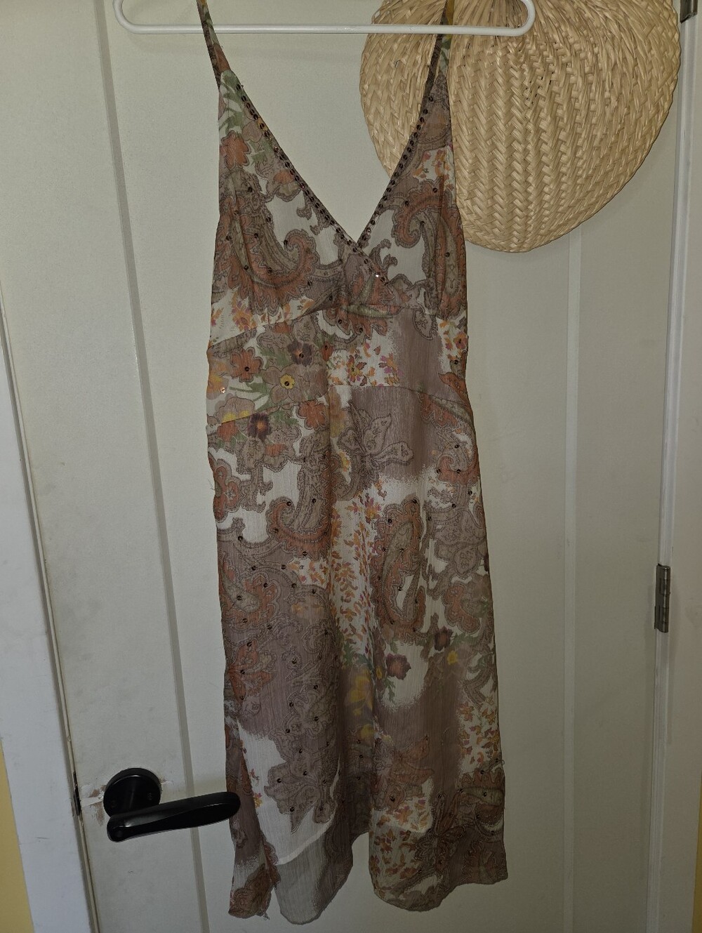 Paisley Print Slip Dress in Beige and Rust